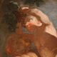 Antique Italian painting from the 17th century, bacchanal of cherubs