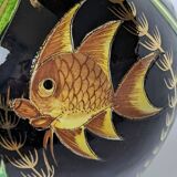 Large pitcher / Monaco vase in polychrome earthenware with bas relief decoration of fish on a seabed