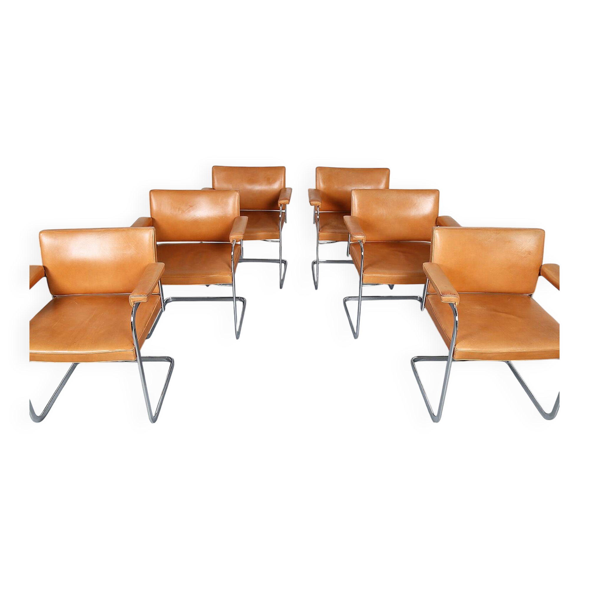 Set of 6 De Sede RH 305 Dining Chairs by Robert Haussmann in Cognac Leather