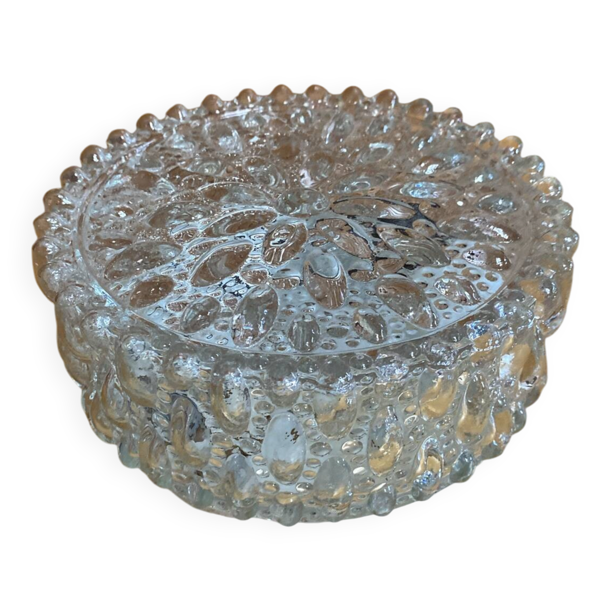 Vintage Ceiling Light Fixture with Moulded Glass + White Metal Support Mid-Century