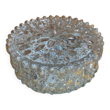 Vintage Ceiling Light Fixture with Moulded Glass + White Metal Support Mid-Century
