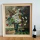 Vintage original floral oil painting with wildflowers in blue vase