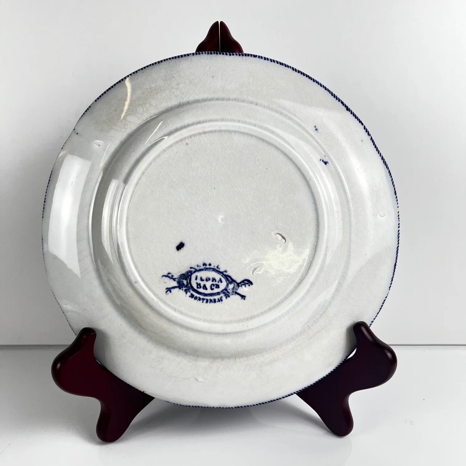Set of 4 dessert plates in ironstone "Flora" – Creil and Montereau, 19th century, blue
