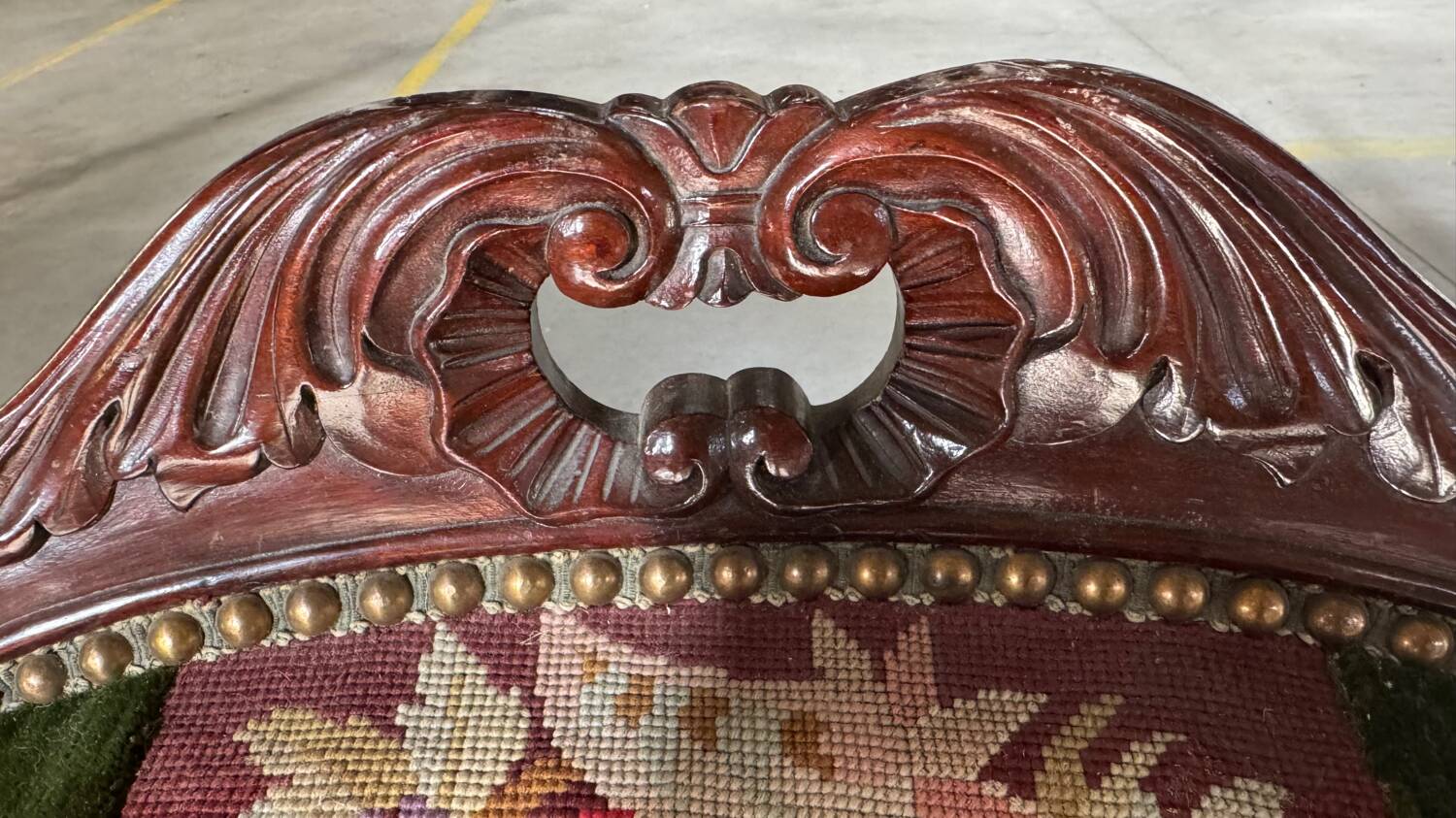 Antique mahogany wood upholstery armchair