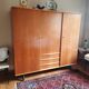Vintage 50s polished wood wardrobe with mirror