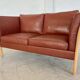 VINTAGE DANISH MID CENTURY DARK COGNAC LEATHER 2 SEATER STOUBY SOFA