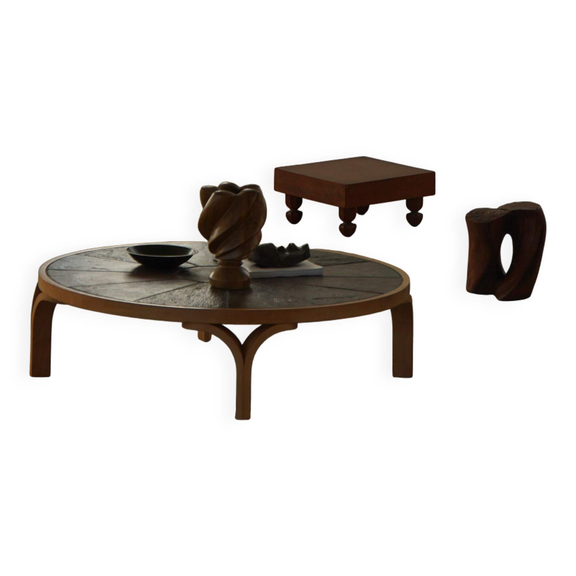 Danish coffee table from the mid-20th century, wooden frame and ceramic tiled top.