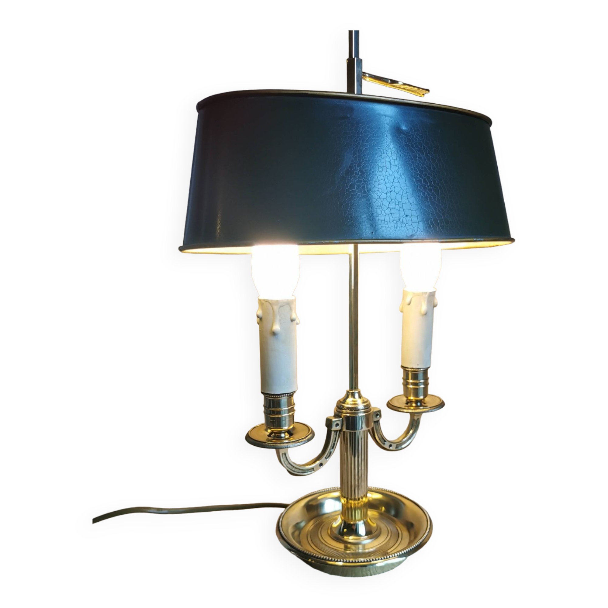 Bronze hot water bottle lamp with two light arms