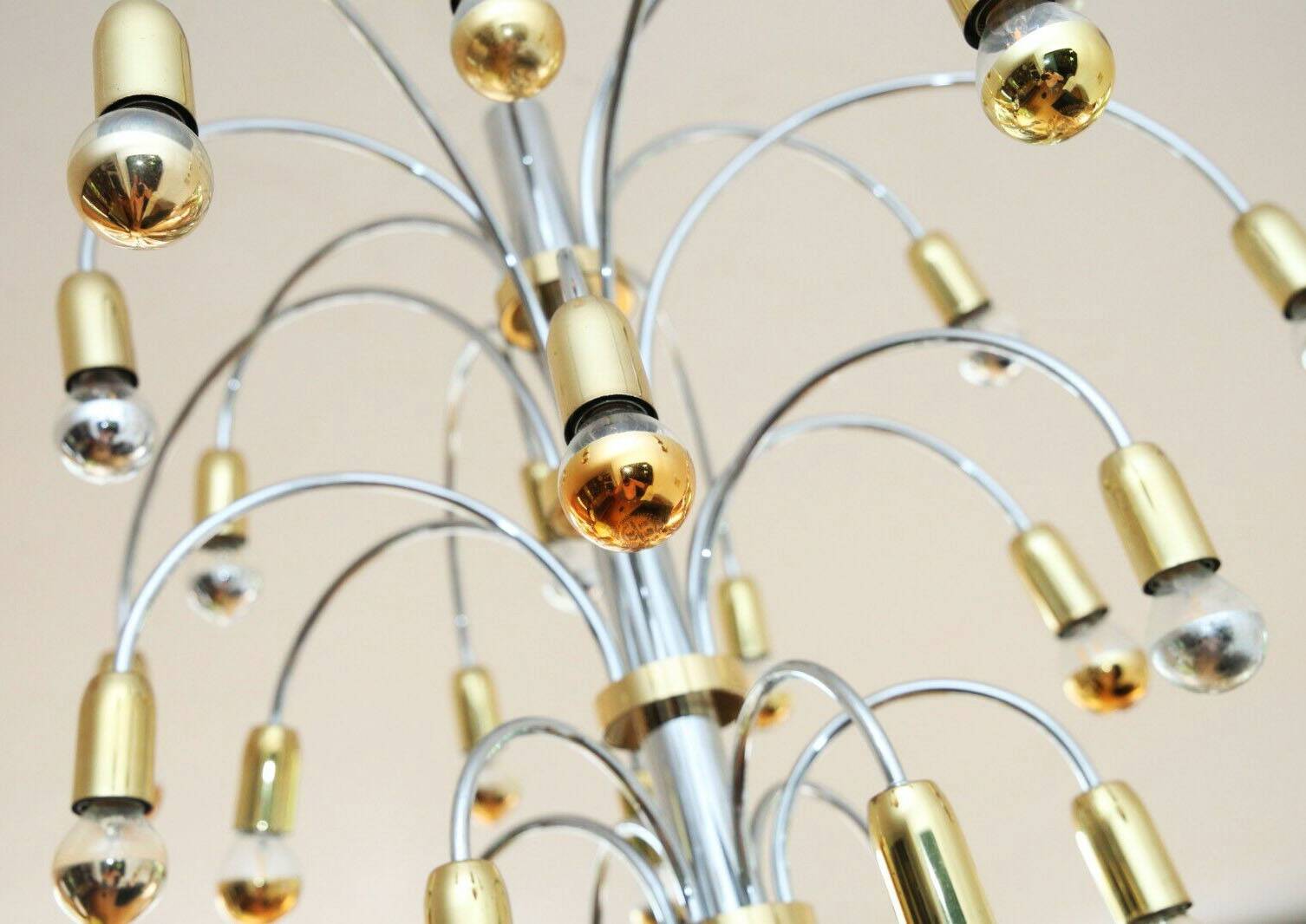 Post-modernist 24-light chandelier in chrome and gold metal, Germany 1970s
