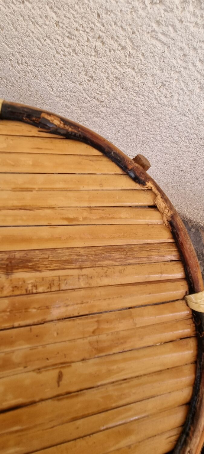 Set of bamboo and rattan pedestal tables