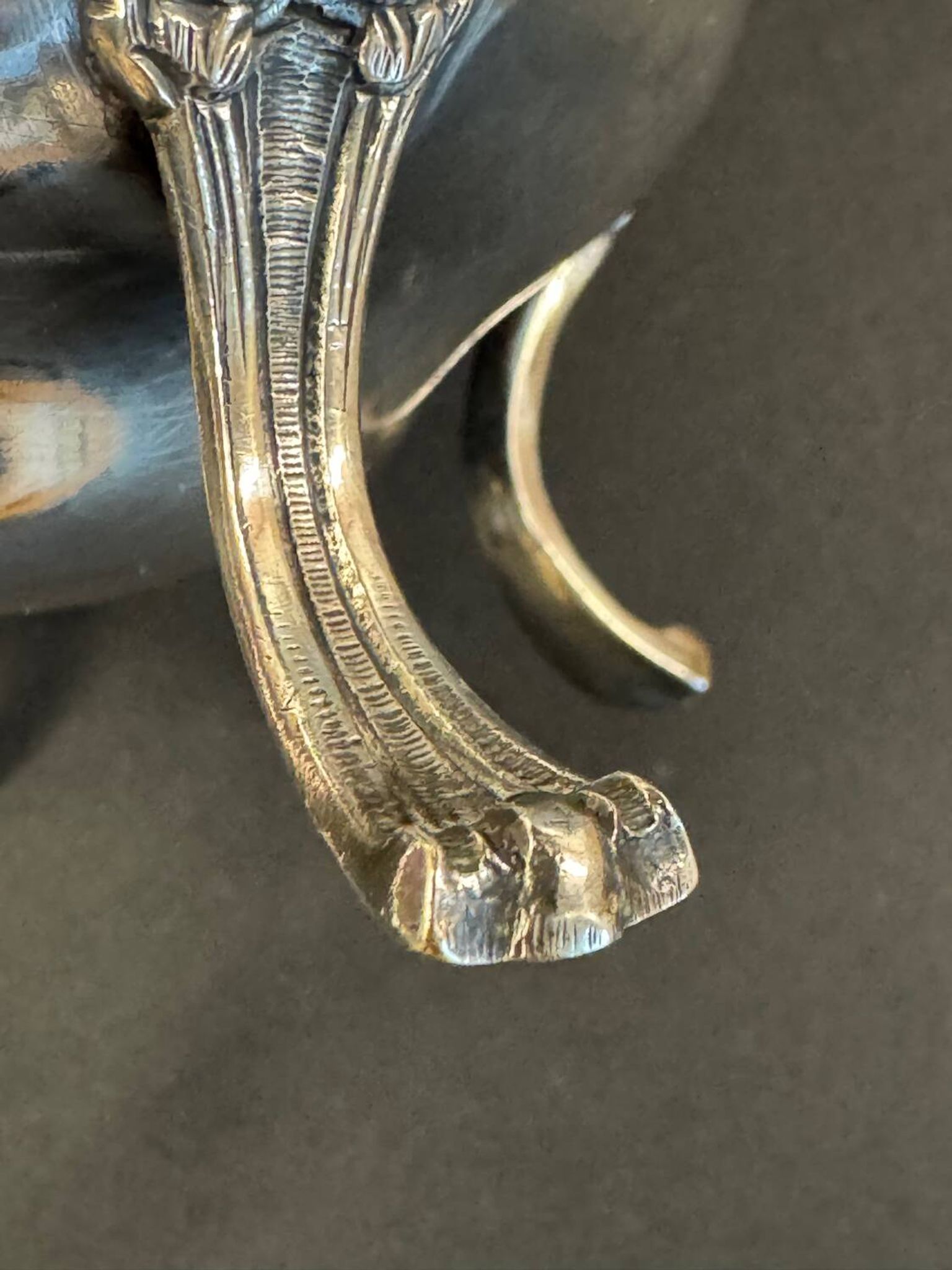 Antique silver-plated metal milk jug – Rococo style, chased decoration, early