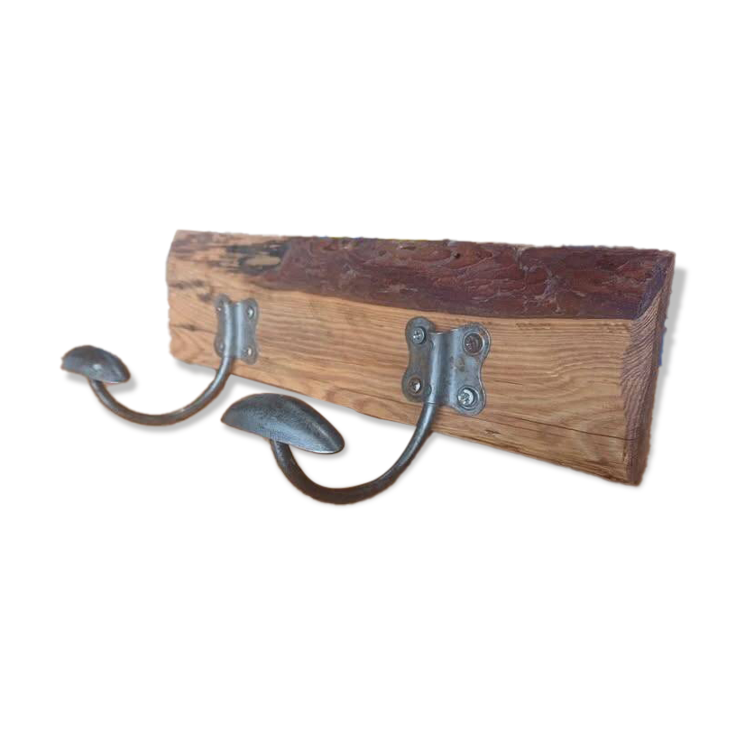 Vintage coat hook in solid wood and metal –