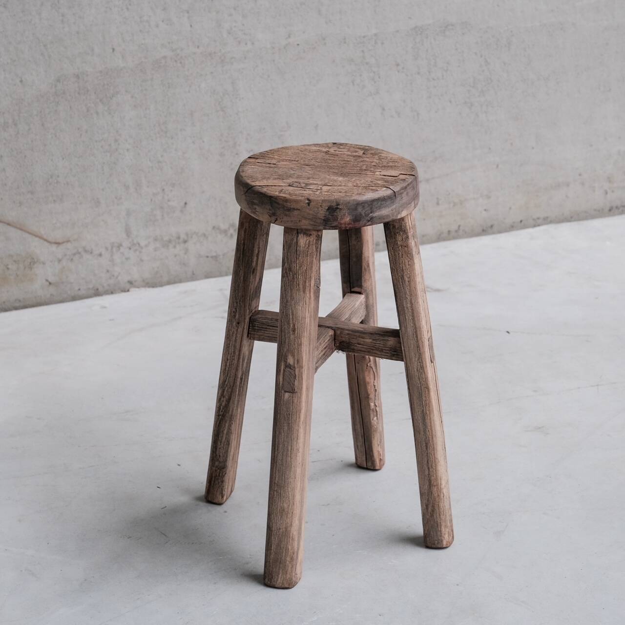 Primitive Mid-Century French Wooden Stool or Side Table