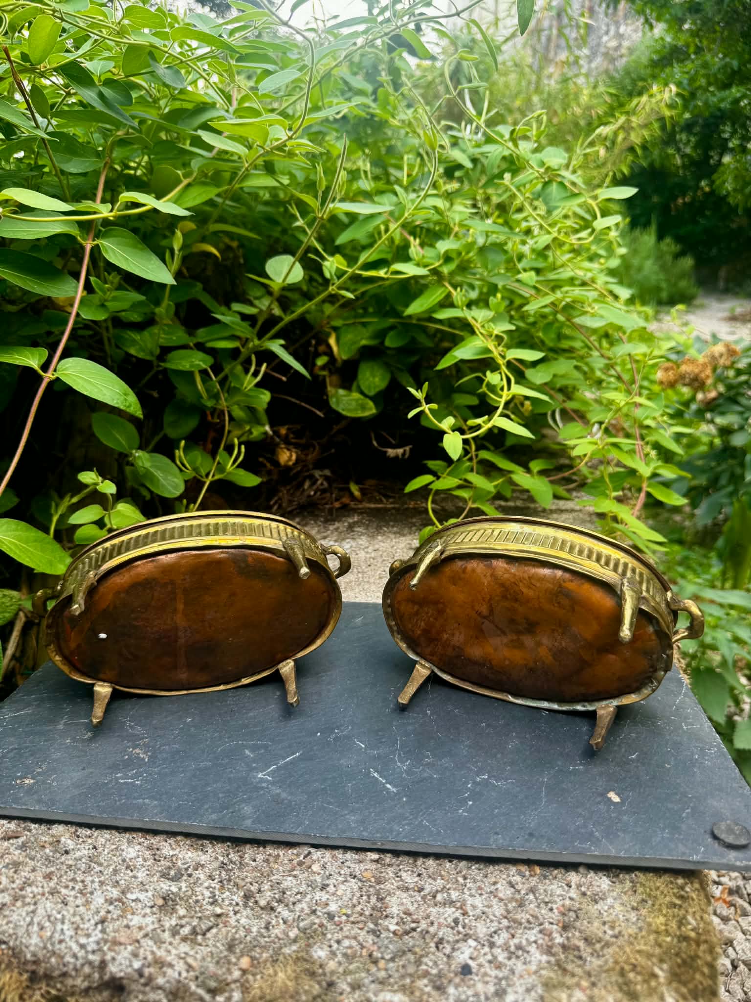2 Art Nouveau brass planters