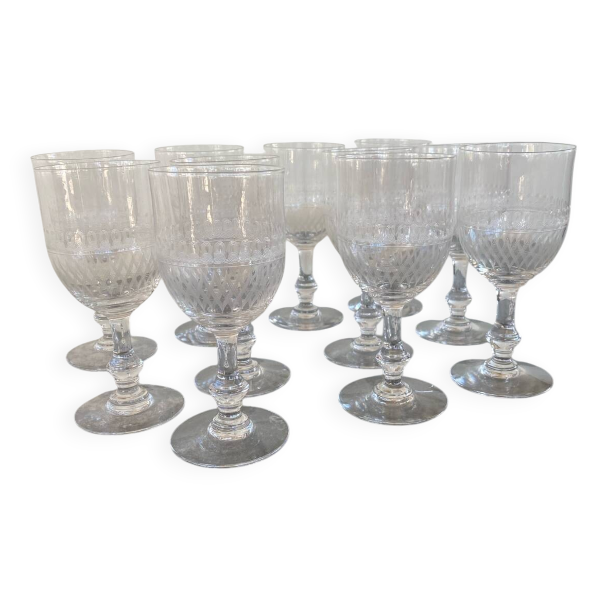 11 chiseled crystal wine glasses