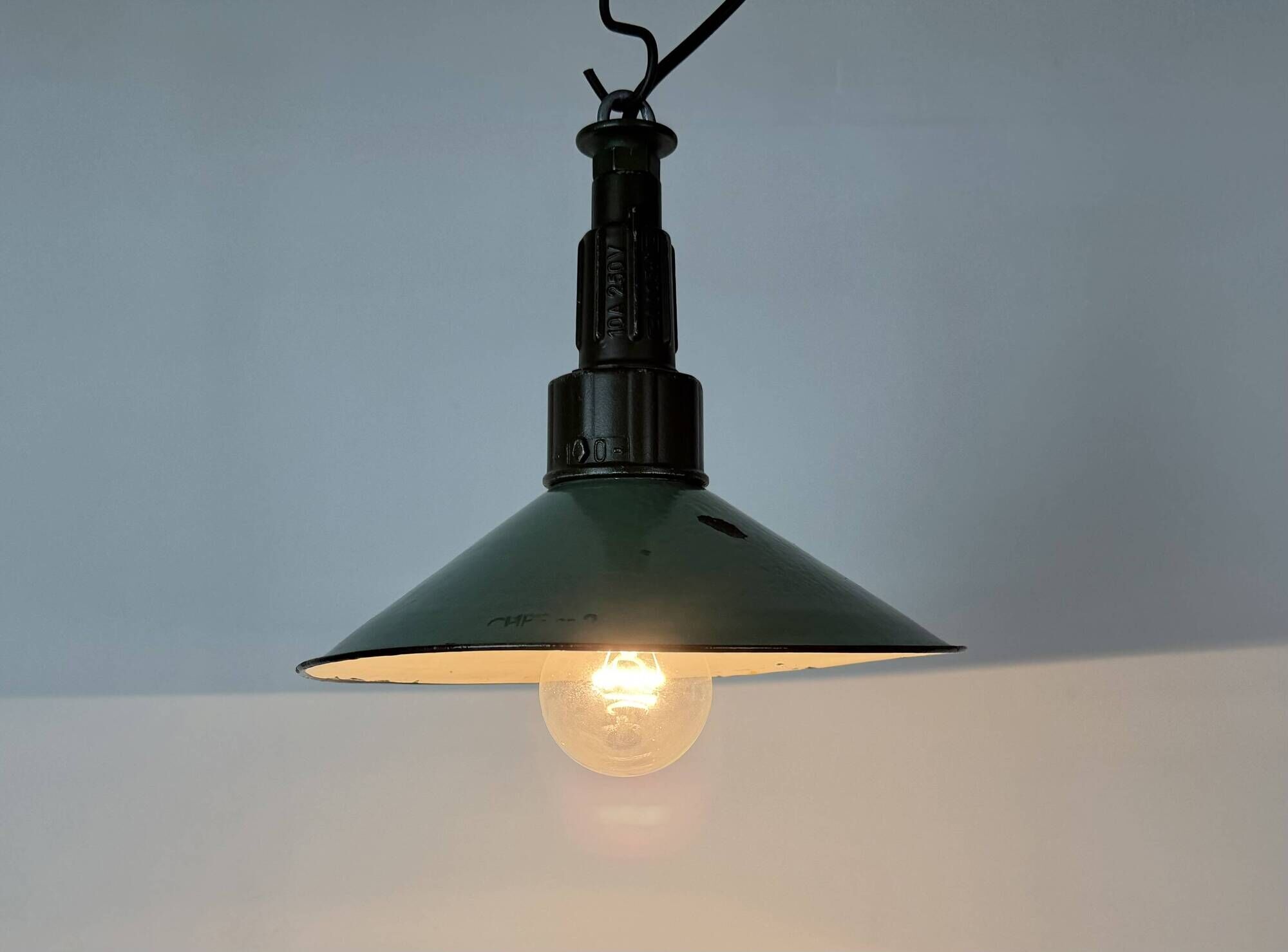 Industrial Petrol Enamel Military Pendant Lamp with Cast Aluminium Top