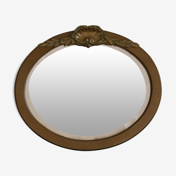 Golden wooden art deco oval mirror - 50x58cm