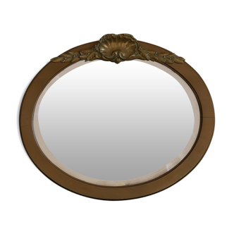 Golden wooden art deco oval mirror - 50x58cm