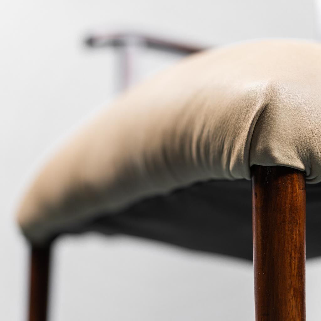 Set of 3 office chairs wood leather 50s vintage