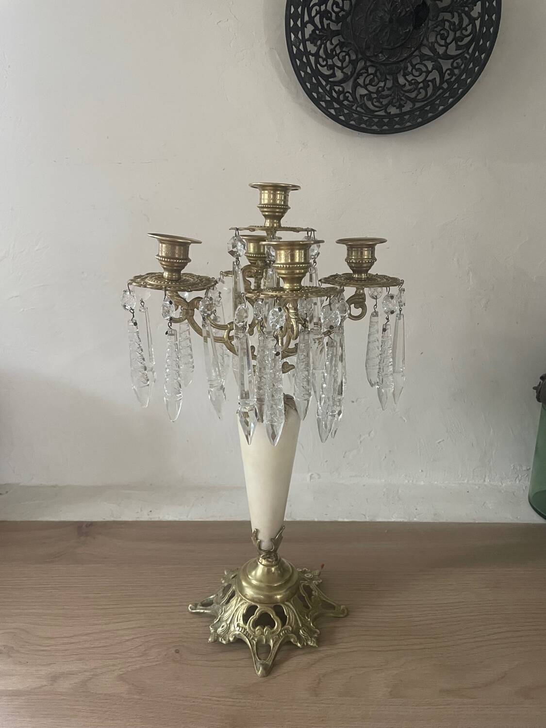 19th century marble, brass and tassel chandelier