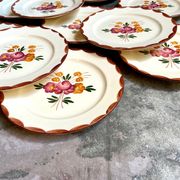 10 hand-painted Longchamp dessert plates, service "Agen" 1950s'