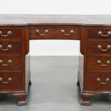 Antique wooden English desk from the late 19th century with a leather top