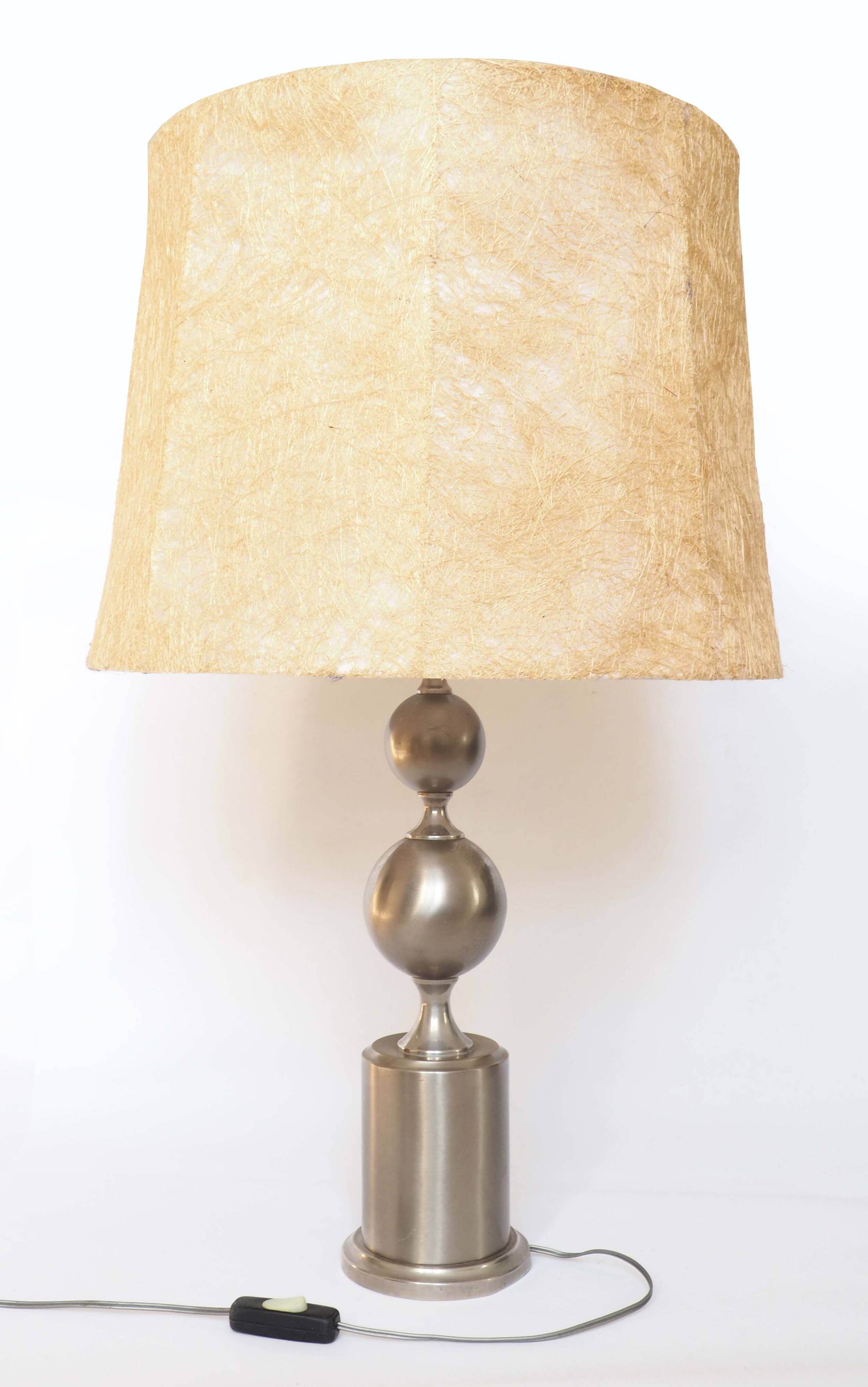 Pied de lampe maison Barbier 2 spheres acier poli