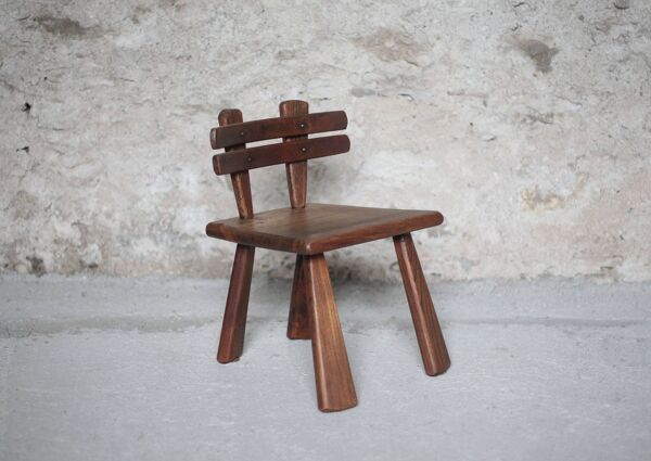 Chaise bois brutaliste, petite chaise enfant ou décorative, porte-plante