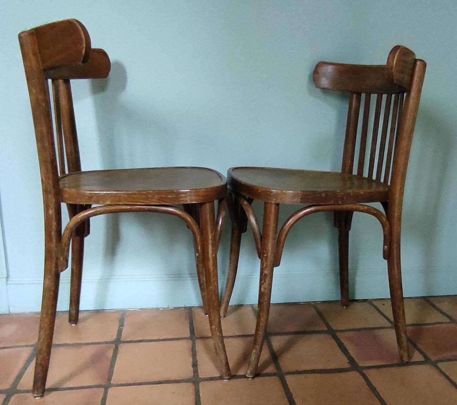 Set of 2 vintage wooden bistro chairs
