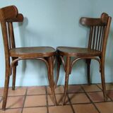 Set of 2 vintage wooden bistro chairs