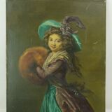 My. allard school of the late nineteenth century, young girl with blue hat, oil on canvas. signed