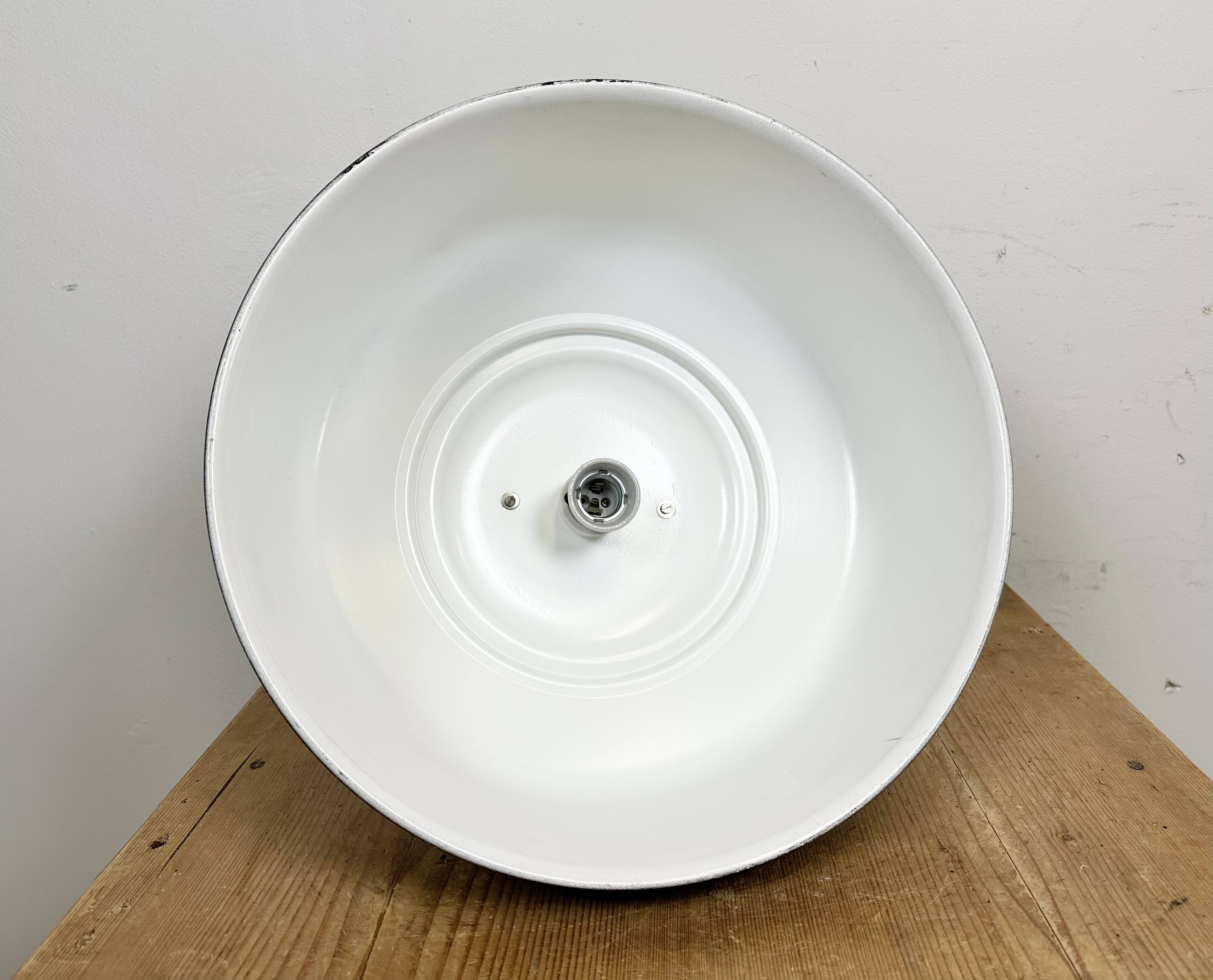 Industrial black pendant factory lamp with cast iron top, 1970s