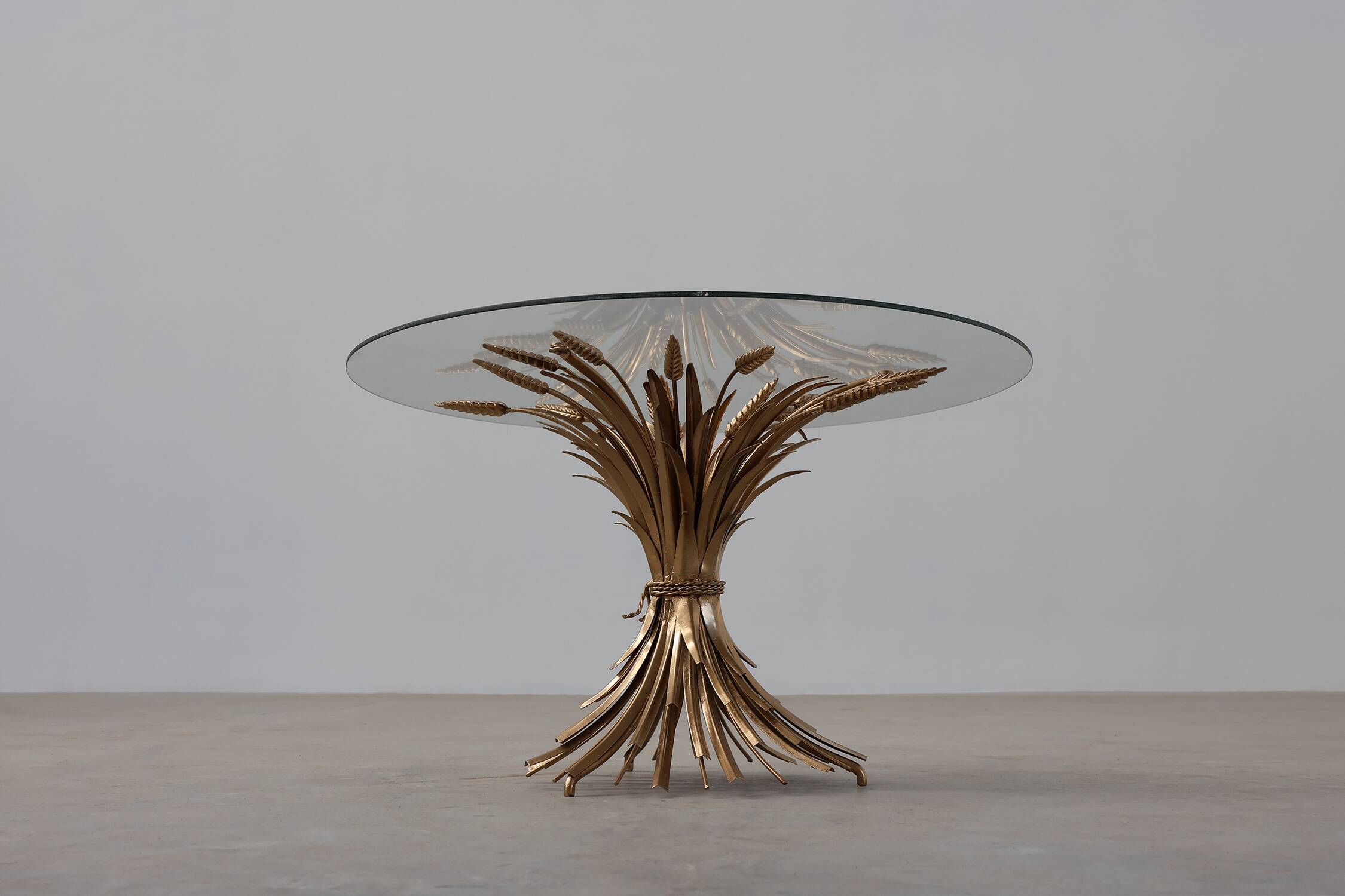Hollywood regency gilt sheaf of wheat side table “coco chanel”, Italy 1960s