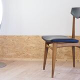 Set of 6 wooden and black leatherette chairs