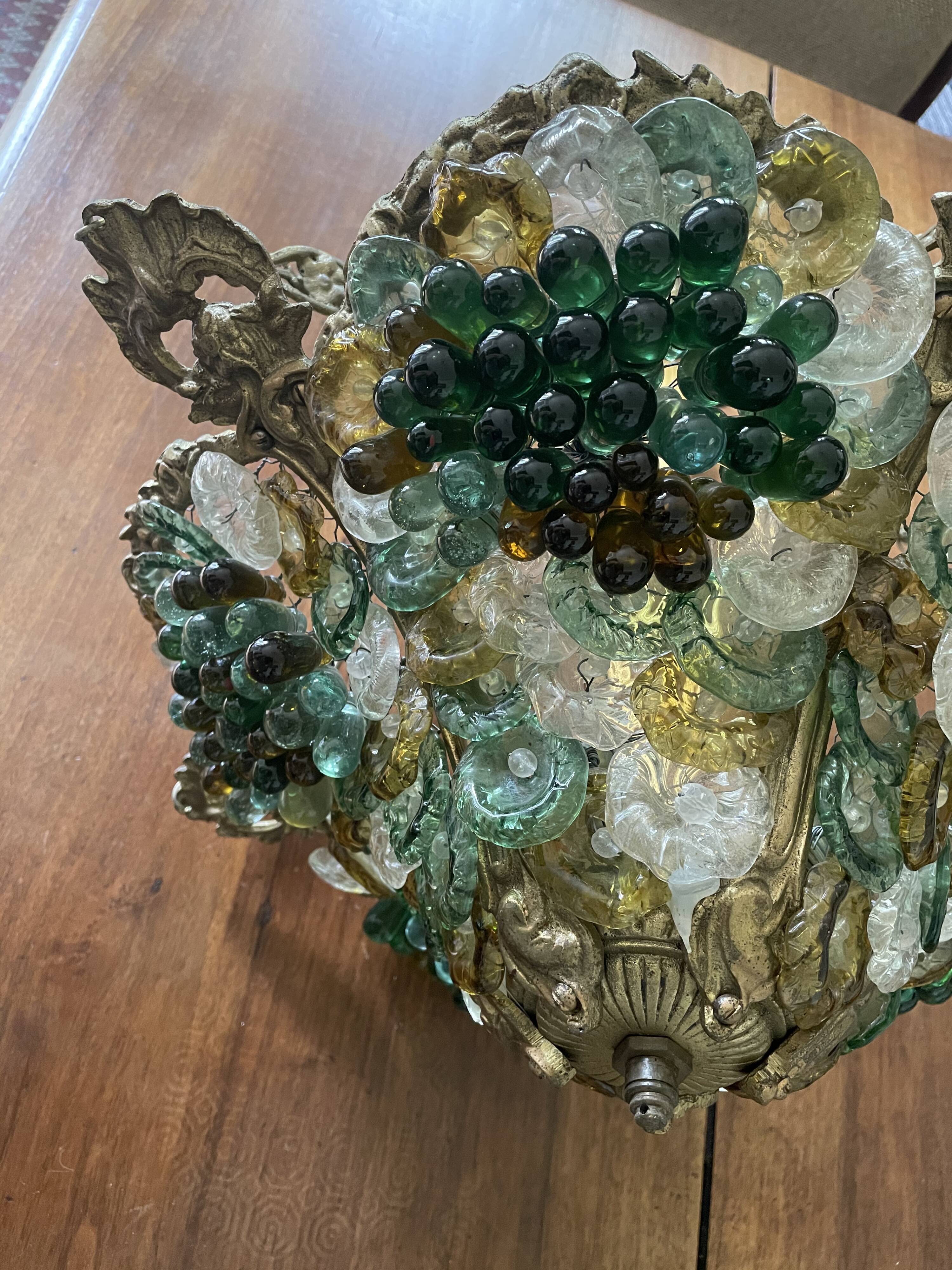 Lustre corbeille grappes de raisin Murano