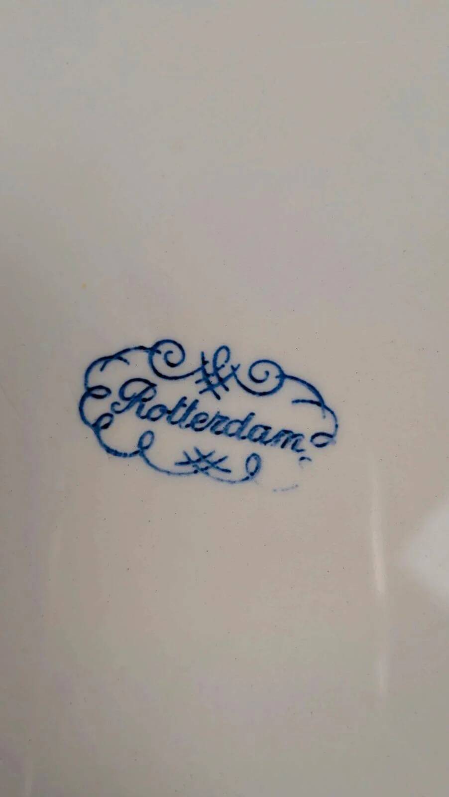 Set of 6 antique flat plates Rotterdam blue windmill design.