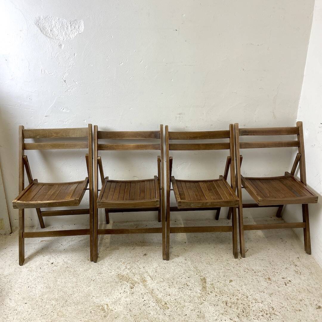 Set of 4 vintage wooden folding chairs