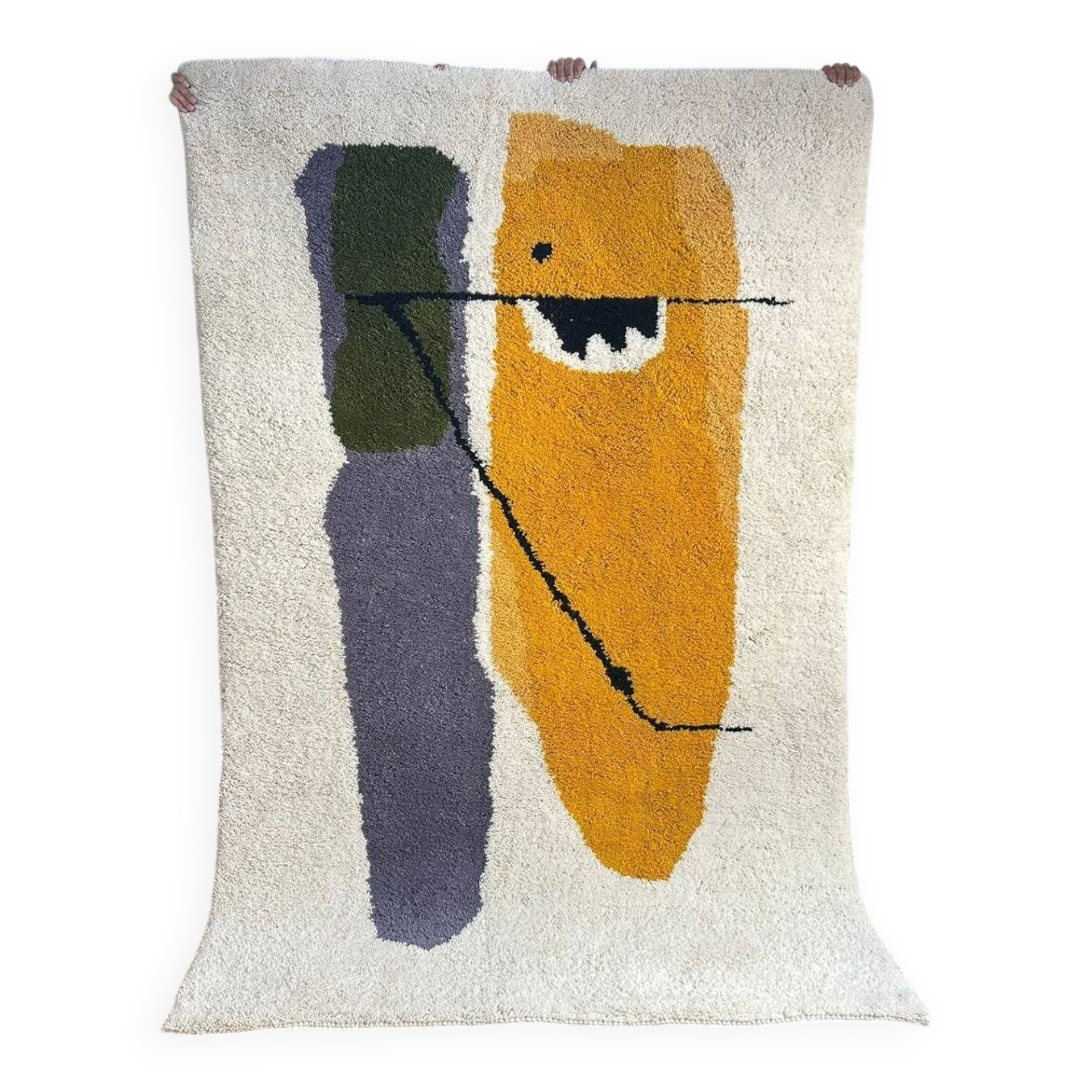 Handwoven Moroccan rug - grey rug with a yellow touch 3X2m