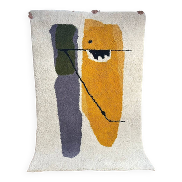 Tapis marocain tissé à la main - tapis gris avec touche jaune 3X2m