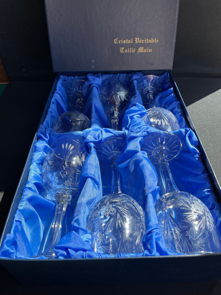 Cristal de Bohème - Verres à eau ou à vin (6) - Moderne milieu de siècle - Cristal taillé main