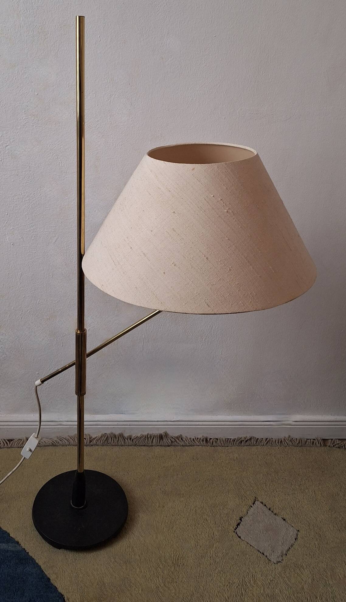 Mid century 360 deg. swing and height adjustable brass floor lamp, 1950s
