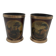 Pair of Painted Tin and Brass Planters, Decorated with Bucolic Landscapes,