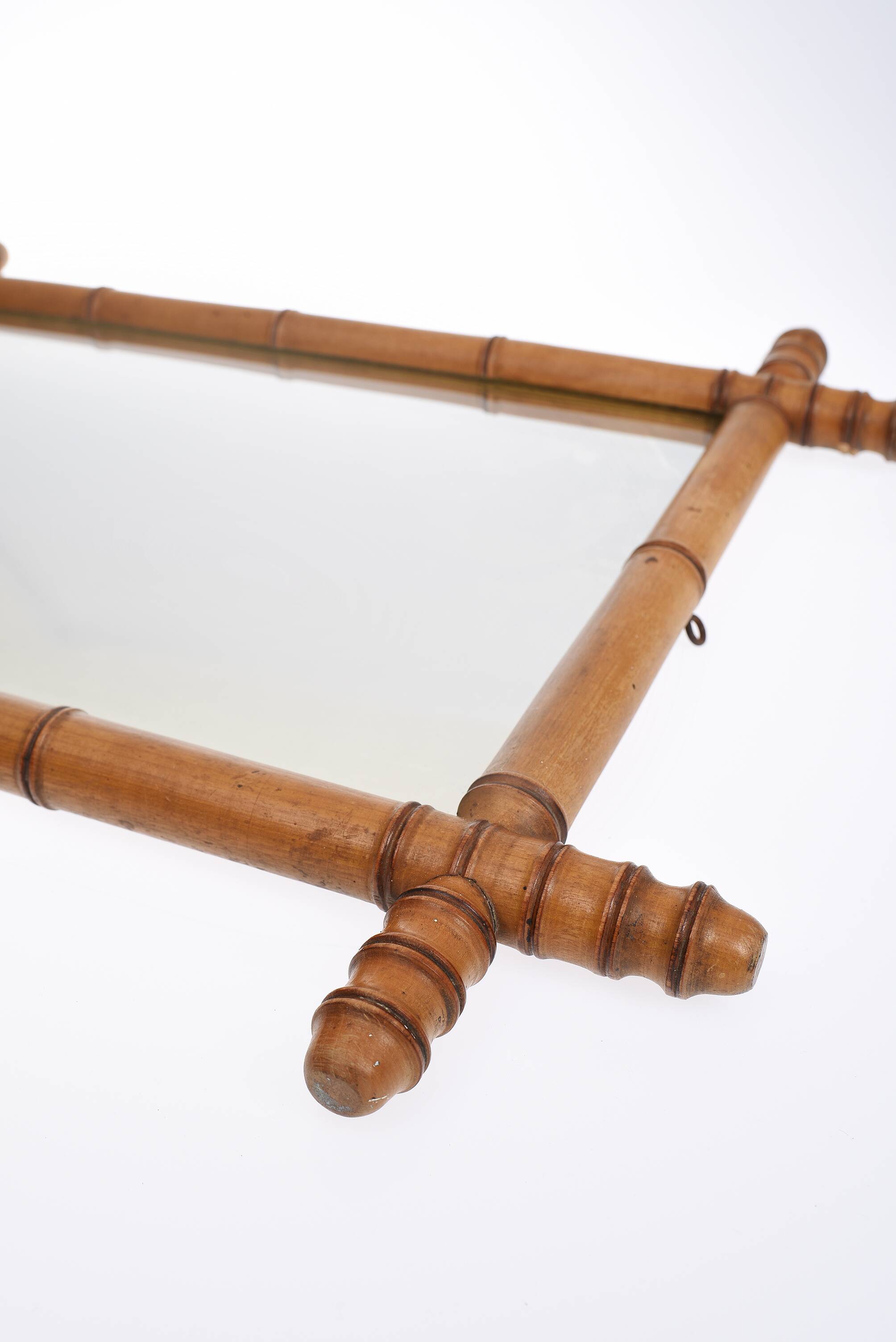 Turned wooden bamboo mirror 59 x 44 cm