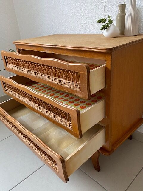 Vintage rattan chest of drawers