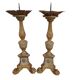 Pair of antique candlesticks in carved wood with acanthus leaf decoration