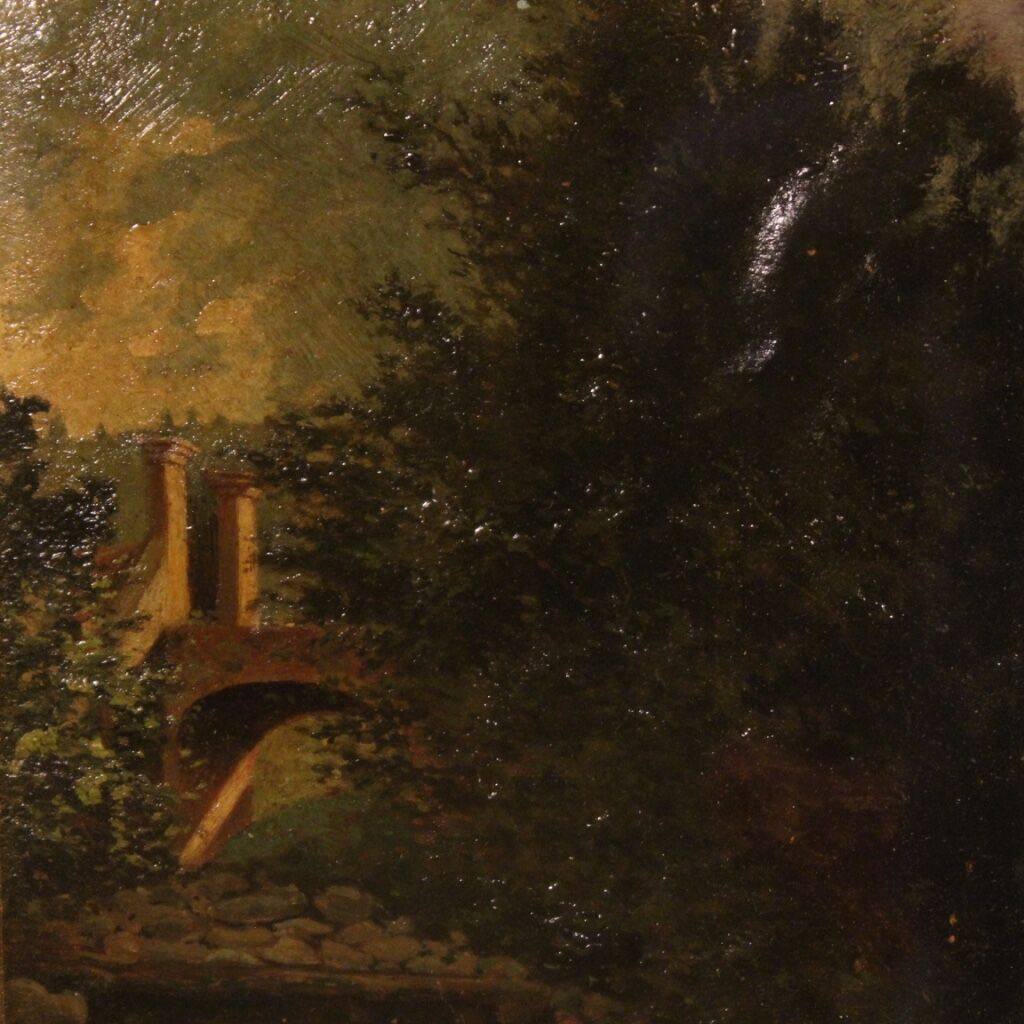 Italian landscape painting oil on cardboard from 20th century