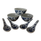 Lot de 3 bols 4 cuillères chinois bleu