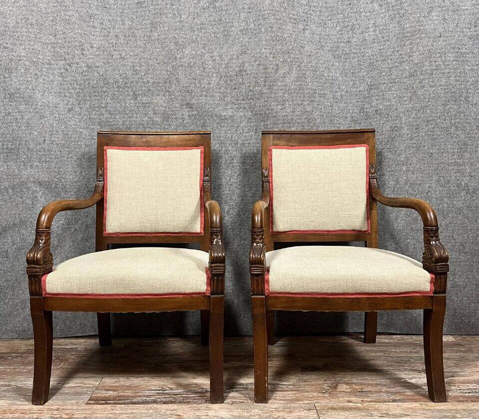 Pair of Empire period mahogany dolphin armchairs circa 1810