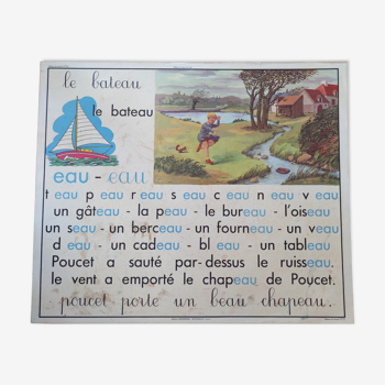 Ancienne affiche scolaire rossignol années 60 lecture  poucet lettre Marceau chambre enfant