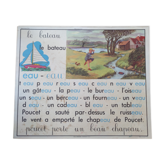 Ancienne affiche scolaire rossignol années 60 lecture  poucet lettre Marceau chambre enfant